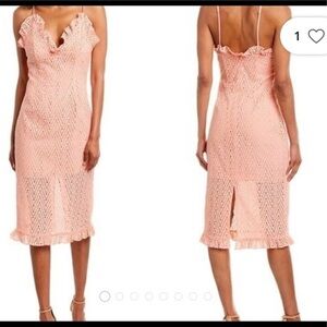 NWT C/Meo Collective Eyelet Ruffle Deep Vee Midi Dress SZ XS